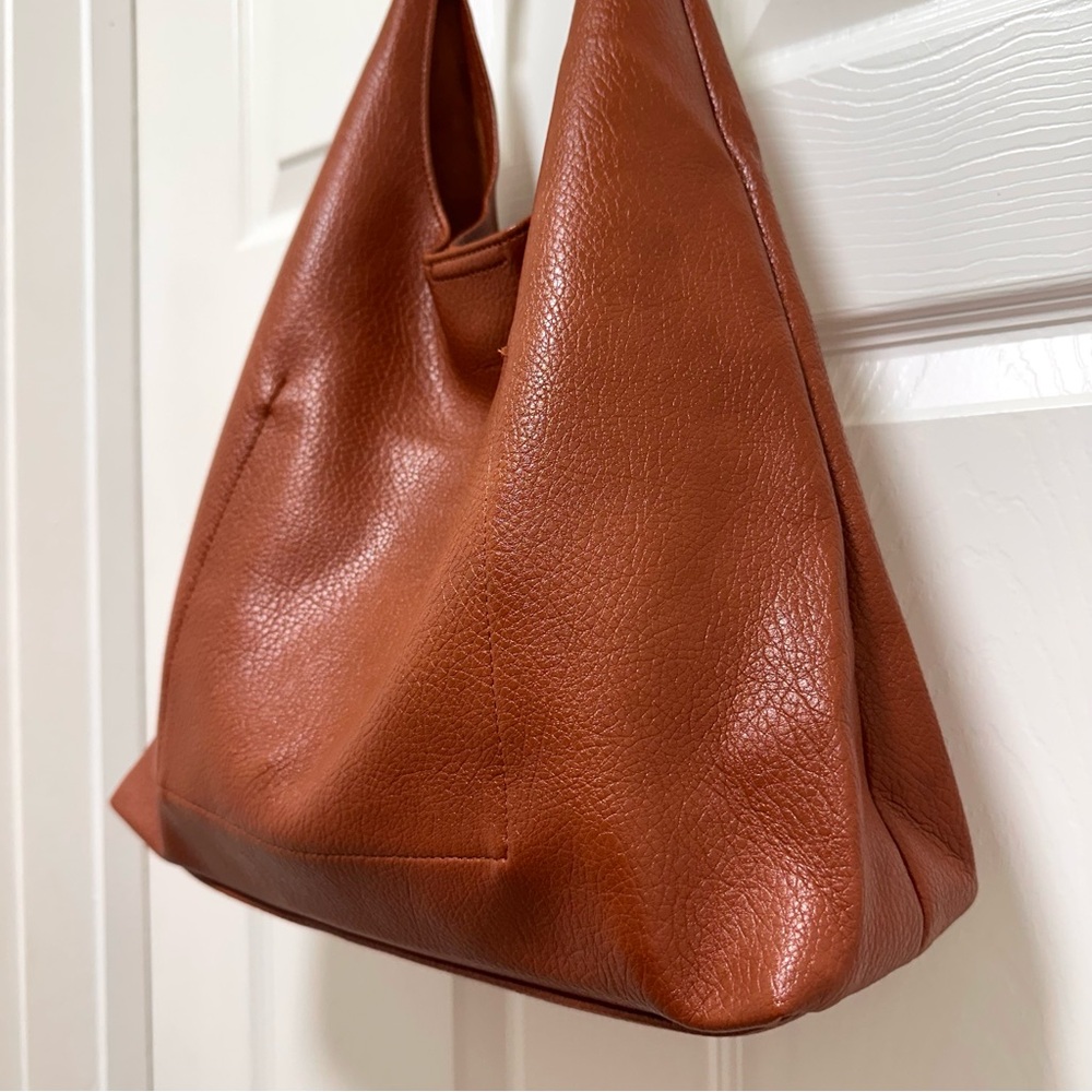 Vegan Leather Large Shoulder Tote | Brown | NWT - Picture 3 of 13